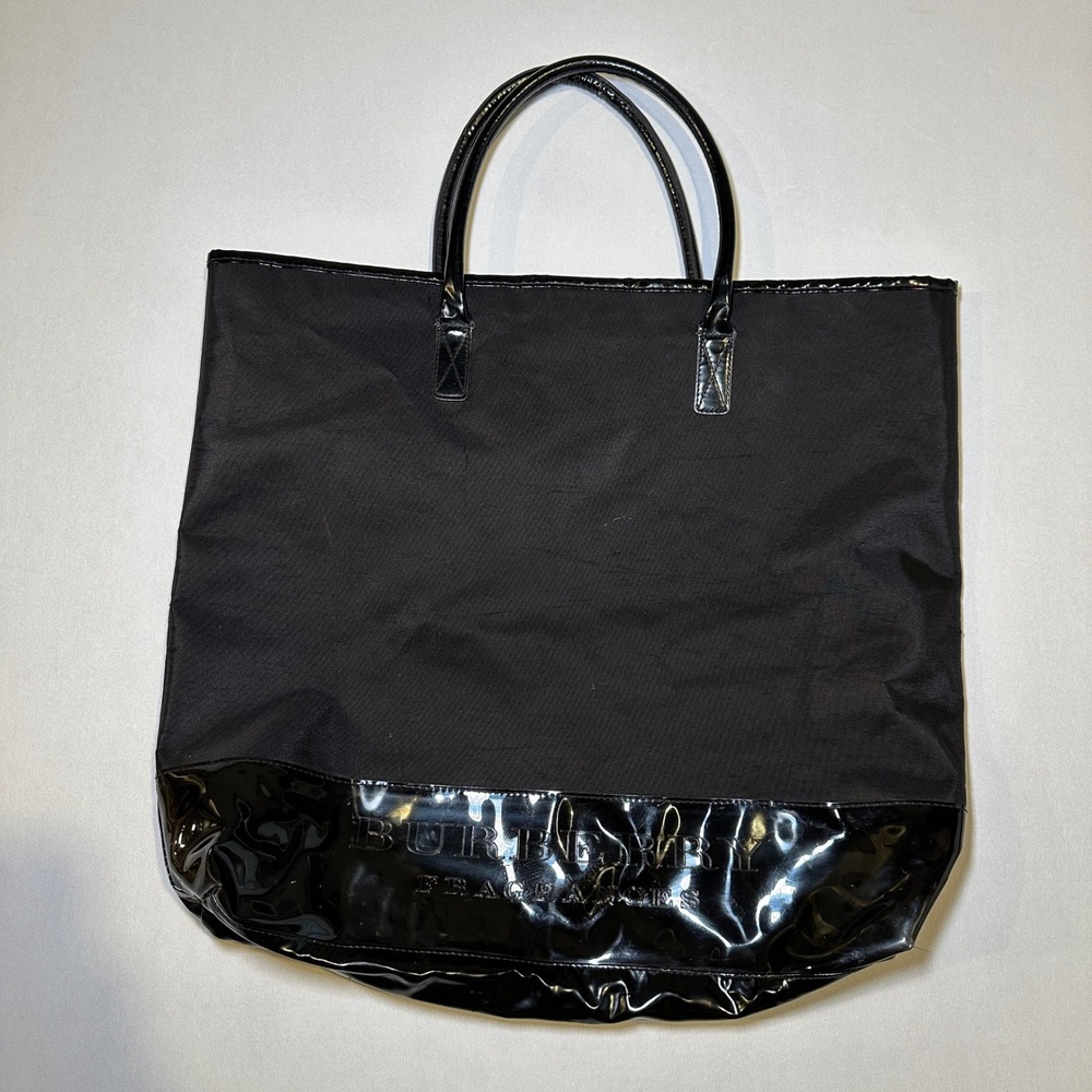 Burberry Tote Bag Black Patent Leather 17x20 Fragrances Shopper Reusable Travel‎